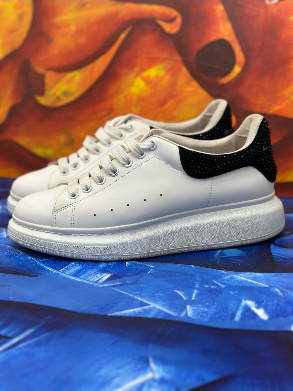 Alexander McQueen Oversized Leather Sneakers Black Crystal Heel 46